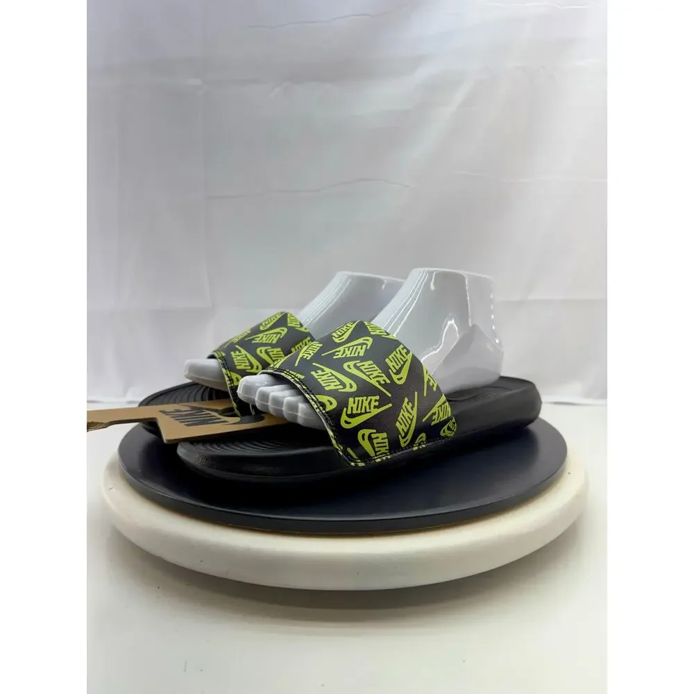 Nike Victori One‎ Slide Print Mens 8 Black Volt Logo Sport Sandals Slip On Shoes